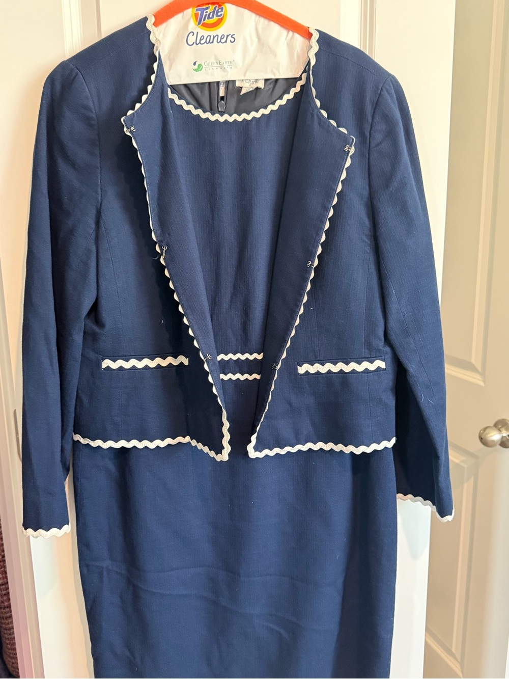 J. Crew Navy Women's Skirt Suit with White Ric-Rac Trim